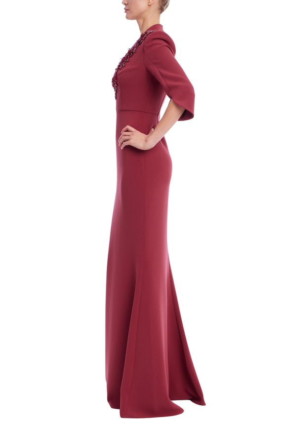 Badgley Mischka Embellished V-Neck Column Gown