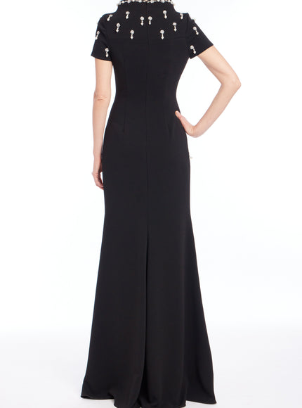 Badgley Mischka Cap Sleeve Beaded Gown in Black