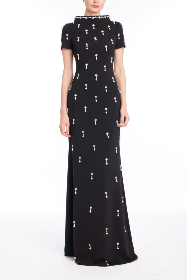 Badgley Mischka Cap Sleeve Beaded Gown Black