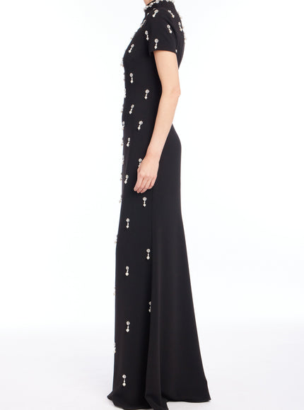 Badgley Mischka Cap Sleeve Beaded Gown in Black