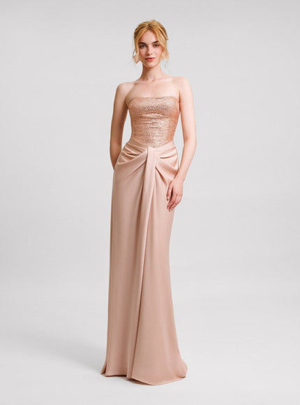 Gemy Maalouf Strapless Long Gown With Bolero