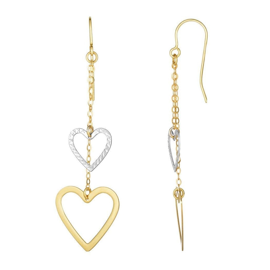 10k Two-Tone Gold Cutout Heart Chain Dangling Earrings