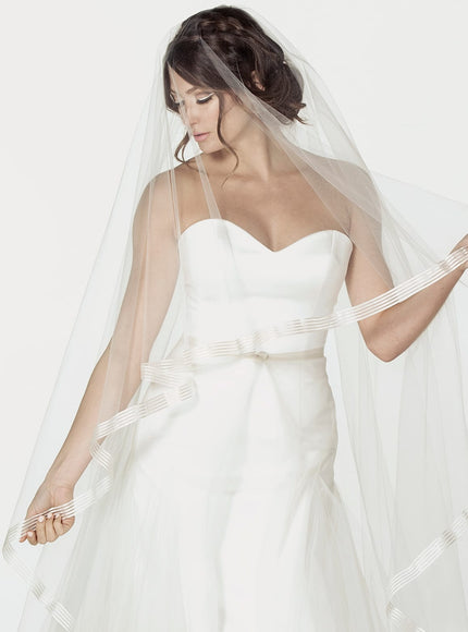Elana Striped Ribbon Chapel Veil Black Ivory