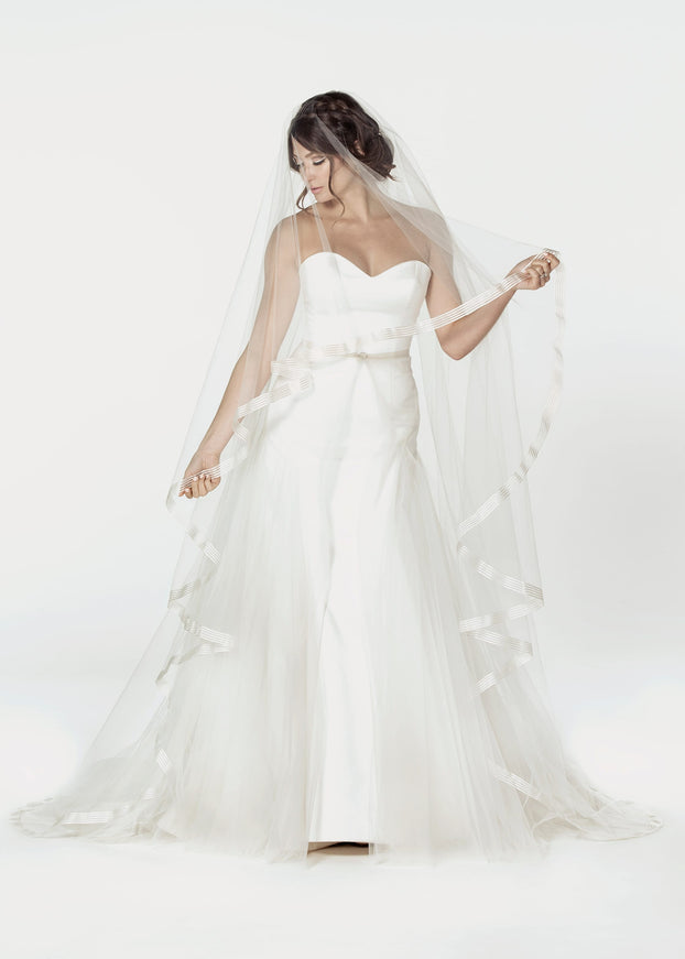 Ariel Taub Elana Striped Ribbon Chapel Veil