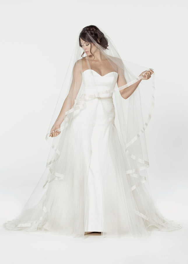 Elana Striped Ribbon Chapel Veil
