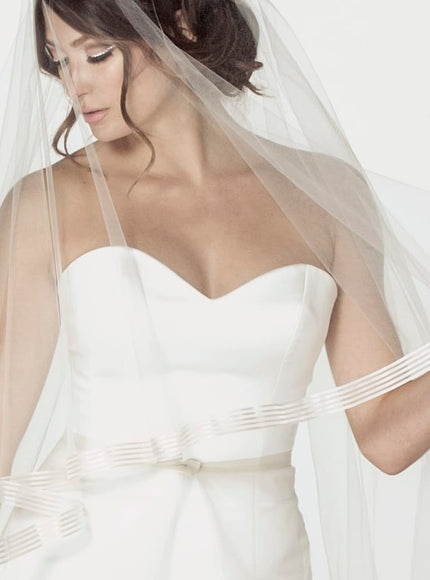Edna Striped Ribbon Fingertip Veil