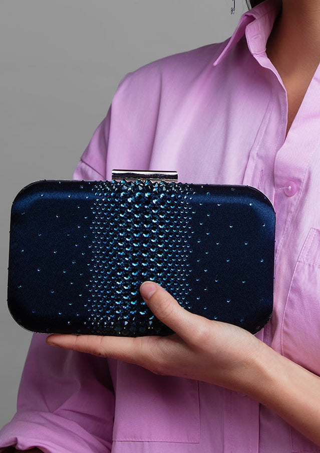 Ariel Taub Ella Navy Crystal Clutch