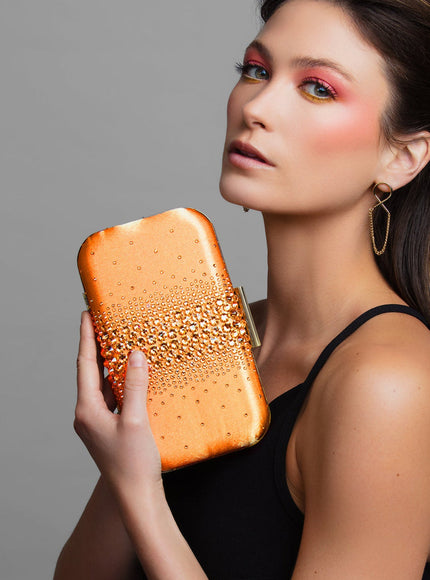 Ariel Taub Ella Orange Crystal Clutch