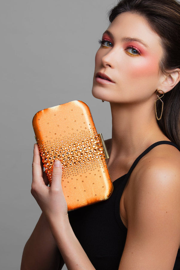 Ariel Taub Ella Orange Crystal Clutch