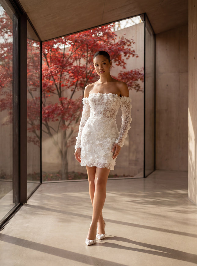 Ellie Belle Amelie 3D Floral Mini Bridal Dress