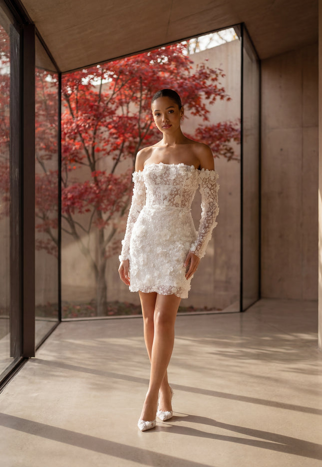 Ellie Belle Amelie 3D Floral Mini Bridal Dress