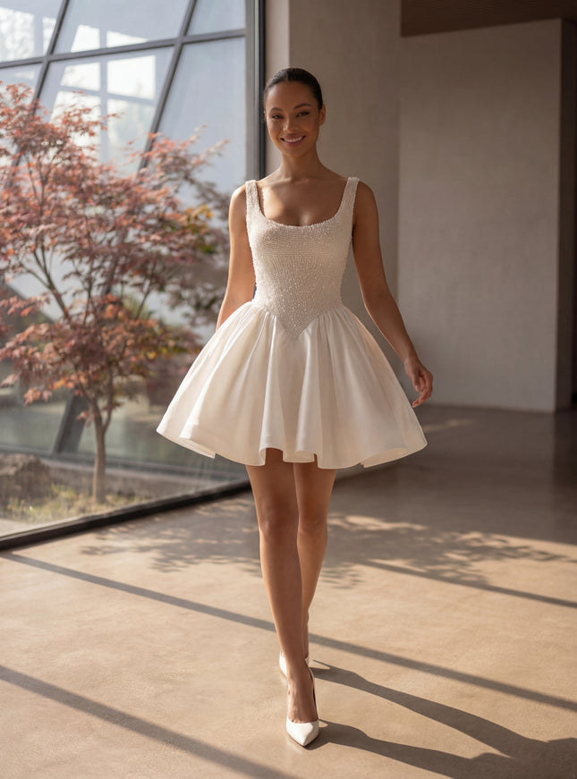Ellie Belle Neve Pearl Beaded Mini Bridal Dress