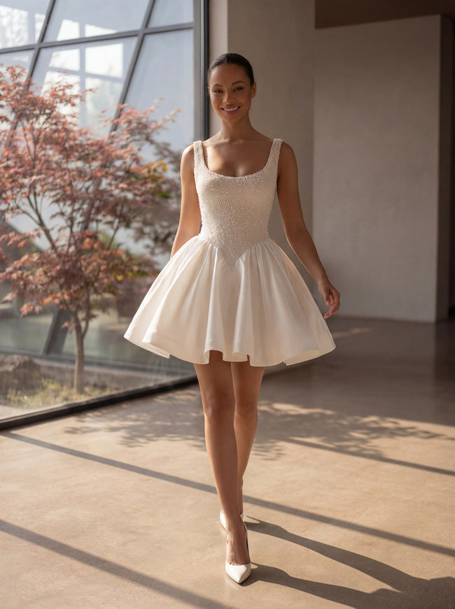 Ellie Belle Neve Pearl Beaded Mini Bridal Dress