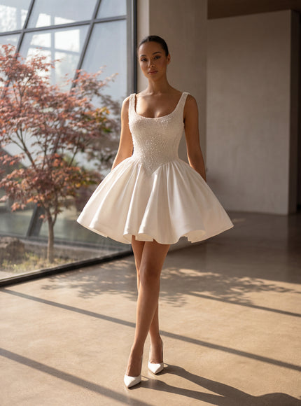 Ellie Belle Neve Pearl Beaded Mini Bridal Dress