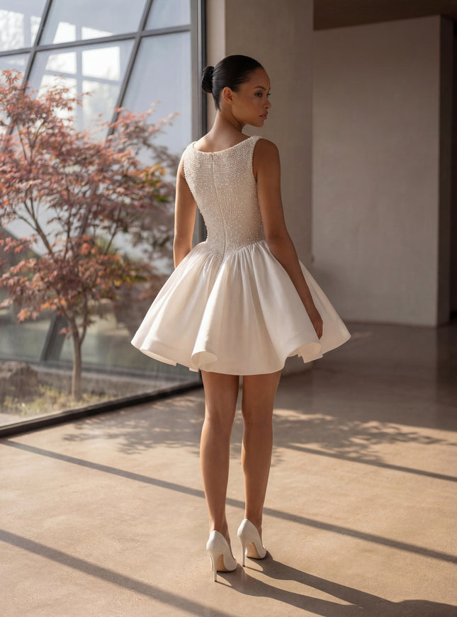 Ellie Belle Neve Pearl Beaded Mini Bridal Dress