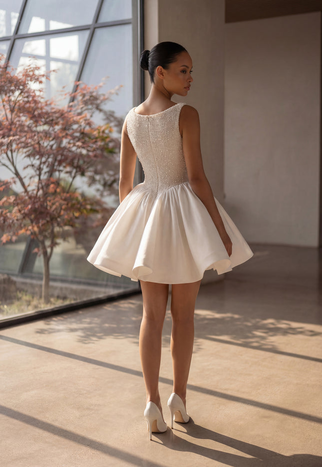 Ellie Belle Neve Pearl Beaded Mini Bridal Dress