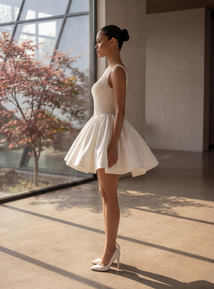 Ellie Belle Neve Pearl Beaded Mini Bridal Dress