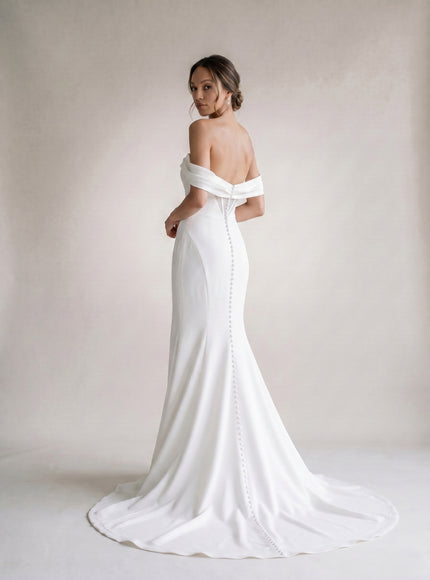 Ellie Belle Colette Off-Shoulder Crepe Wedding Gown