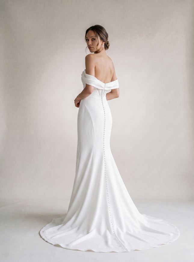 Ellie Belle Colette Off-Shoulder Crepe Wedding Gown
