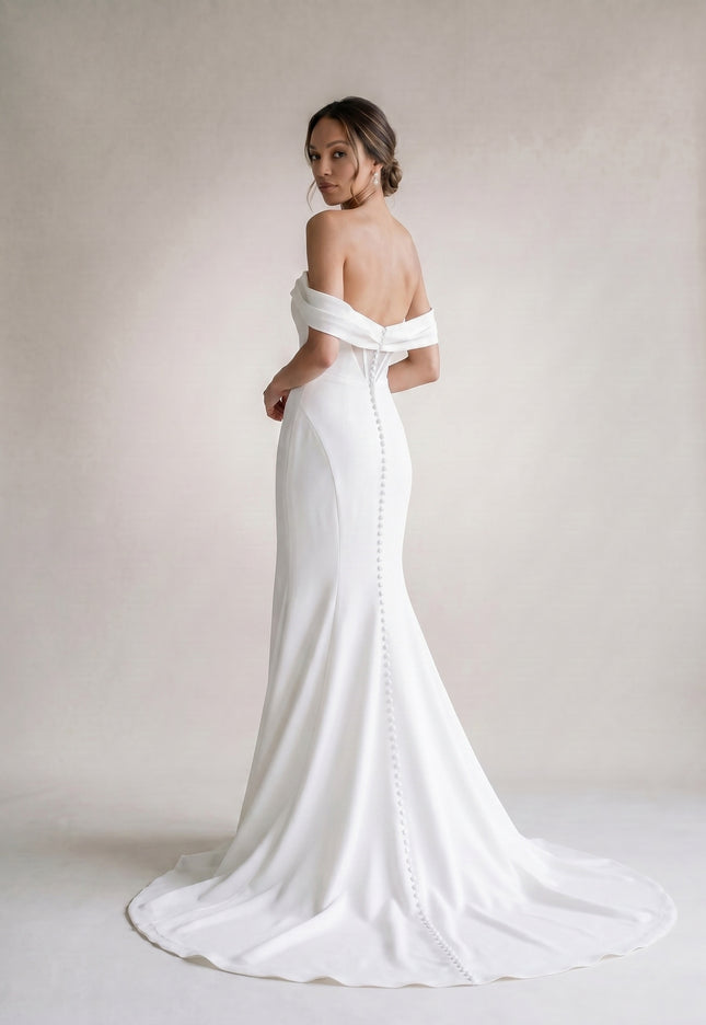 Ellie Belle Colette Off-Shoulder Crepe Wedding Gown