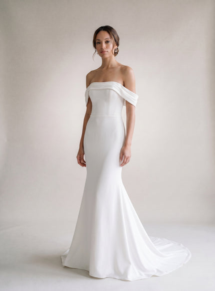 Ellie Belle Colette Off-Shoulder Crepe Wedding Gown