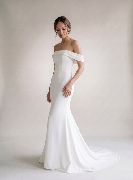 Ellie Belle Colette Off-Shoulder Crepe Wedding Gown