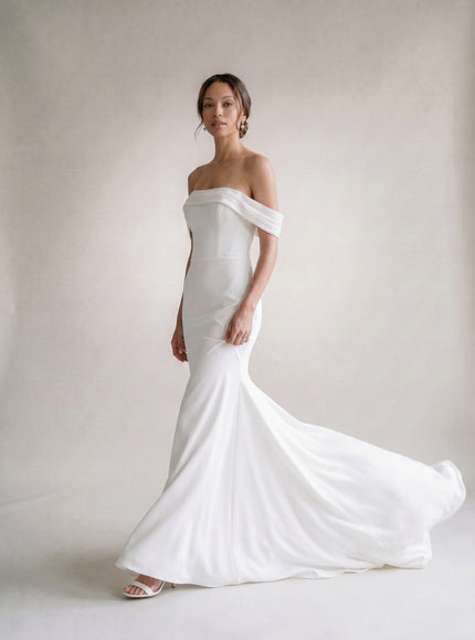 Ellie Belle Colette Off-Shoulder Crepe Wedding Gown