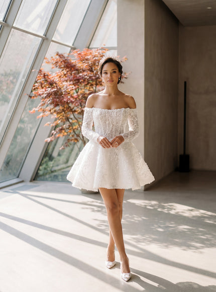 Ellie Belle Vivienne Off Shoulder Mini Bridal Dress
