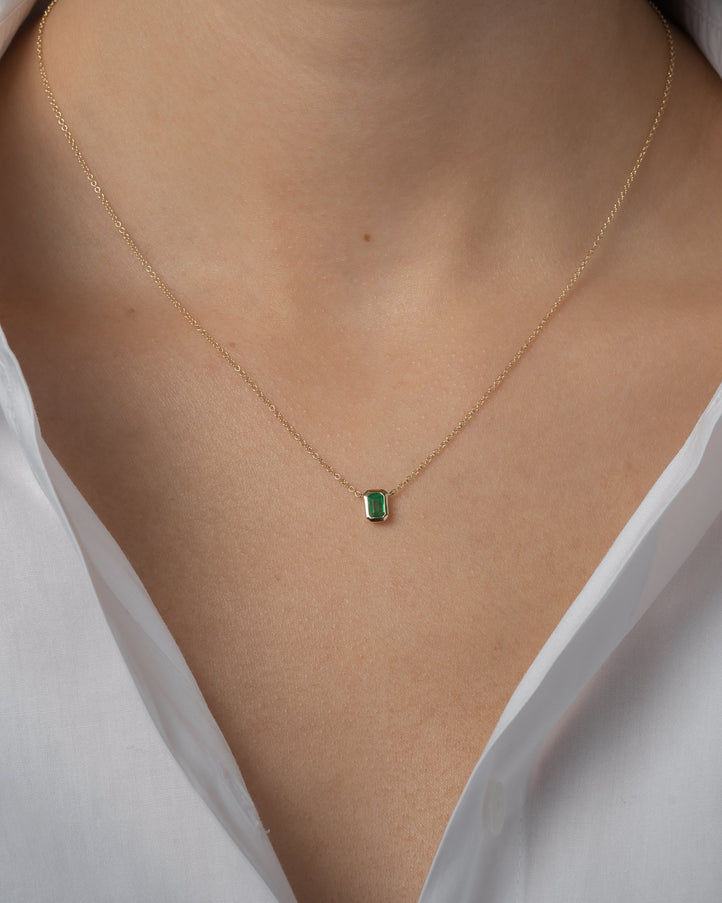 Zoe Lev Emerald Cut Emerald Necklace