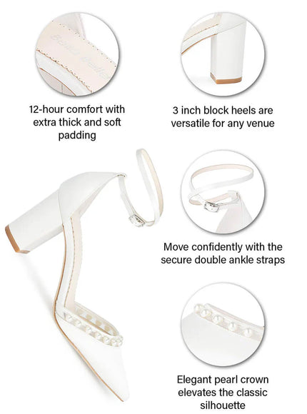 Bella Belle Emery 3-Inch Ivory Block Heel Wedding Shoes With Pearls