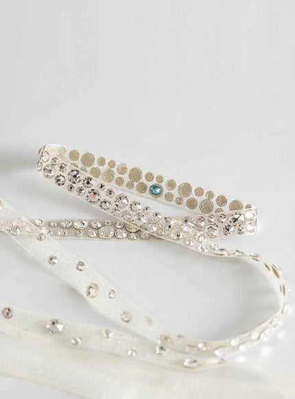 Emilia Narrow Crystal Belt Ivory