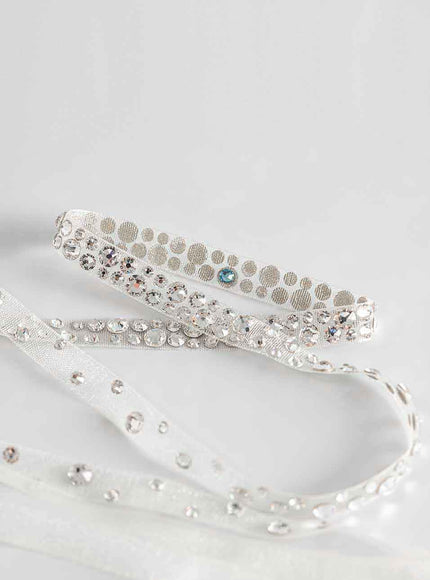 Emilia Narrow Crystal Belt White