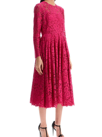 Dolce & Gabbana Shocking Pink Floral Lace Midi Dress