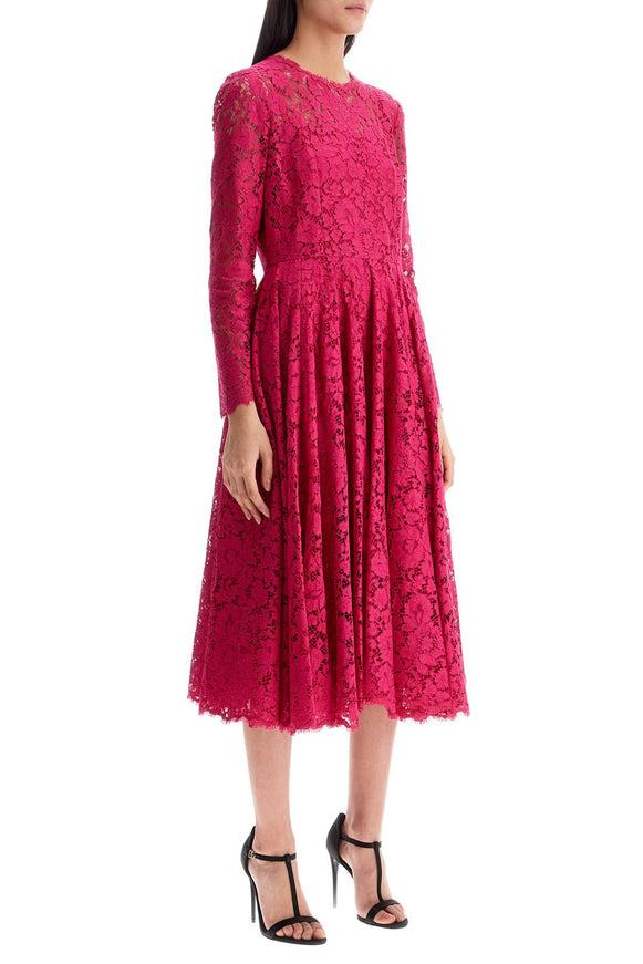 Dolce & Gabbana Shocking Pink Floral Lace Midi Dress