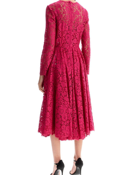 Dolce & Gabbana Shocking Pink Floral Lace Midi Dress