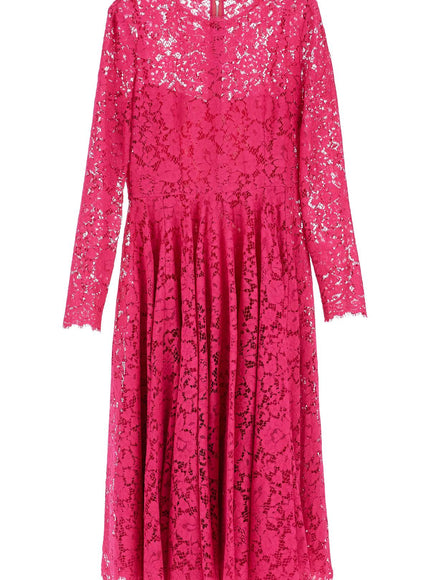 Dolce & Gabbana Shocking Pink Floral Lace Midi Dress