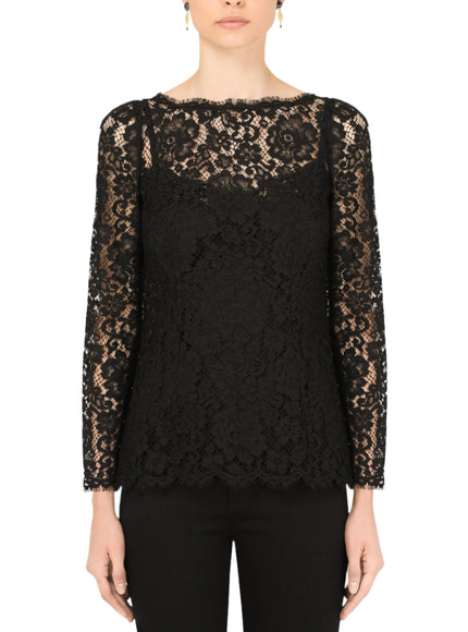 Dolce & Gabbana Lace Trim Long Sleeves Top