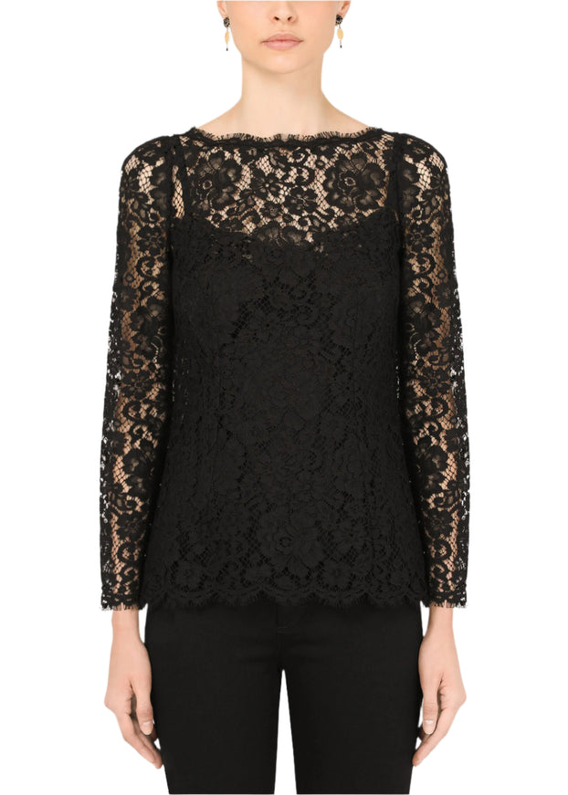 Dolce & Gabbana Lace Trim Long Sleeves Top