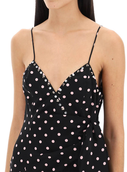 Alessandra Rich polka dot slip dress with studs and rhinestones