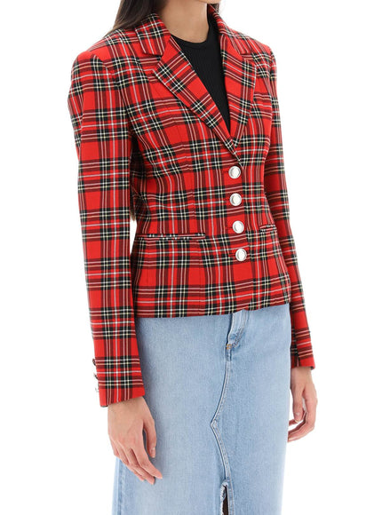 Alessandra Rich wool single-breasted jacket with tartan motif