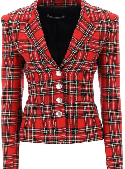 Alessandra Rich wool single-breasted jacket with tartan motif