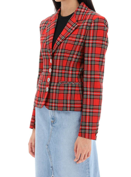 Alessandra Rich wool single-breasted jacket with tartan motif