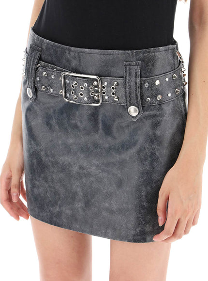 Alessandra Rich leather mini skirt with belt and appliques