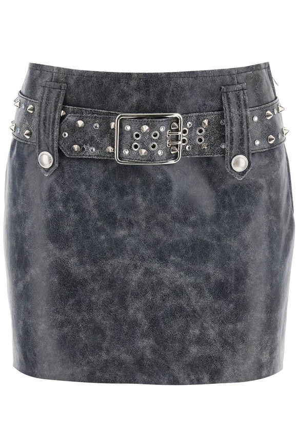 Alessandra Rich leather mini skirt with belt and appliques