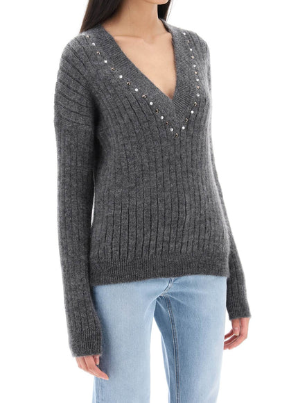 Alessandra Rich wool knit sweater with studs and crystals