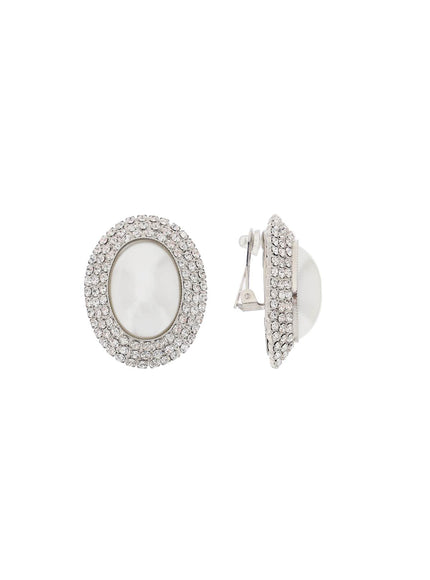 Alessandra Rich oval earrings with pearl and crystals