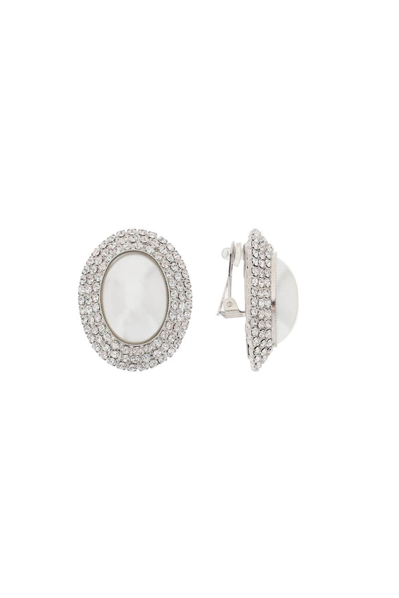 Alessandra Rich oval earrings with pearl and crystals