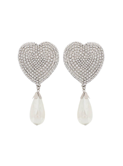 Alessandra Rich heart crystal earrings with pearls