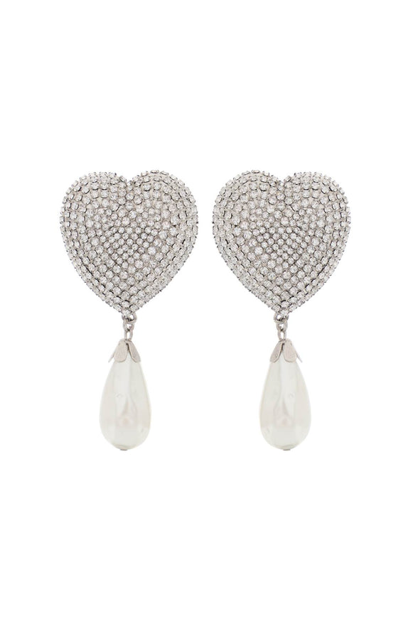 Alessandra Rich heart crystal earrings with pearls