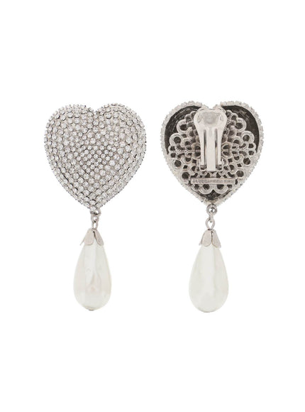 Alessandra Rich heart crystal earrings with pearls